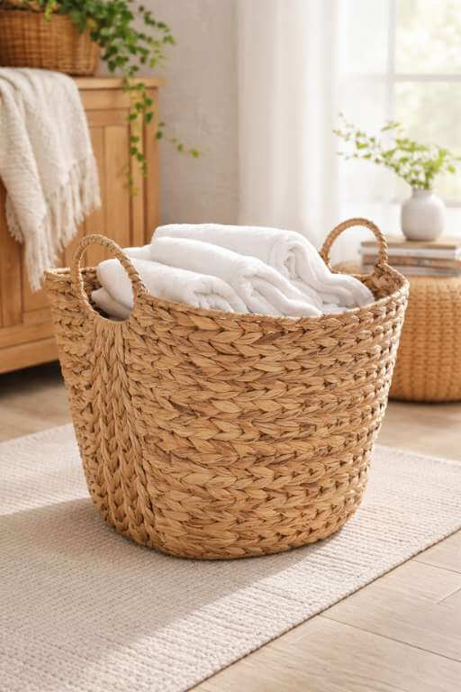 Household Essentials Tall Water Hyacinth Wicker Basket (Natural Brown)