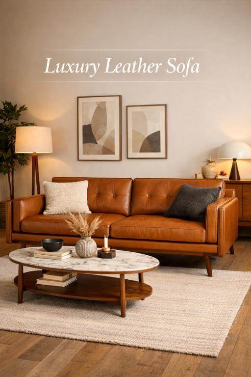 Valencia Artisan Full Leather Sofa 88” – Premium Italian Nappa Leather Couch