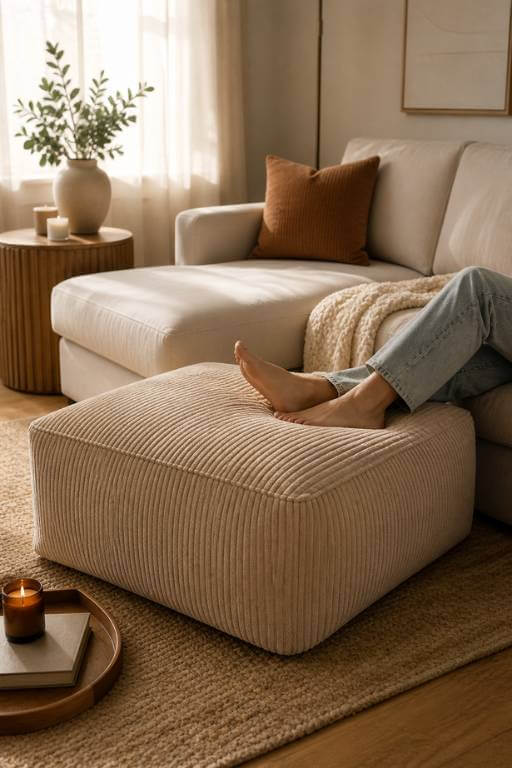BSHOMGI Corduroy Cloud Ottoman — Boneless Memory Foam Footrest