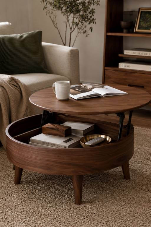 JOINICE Round Coffee Table with Storage – A Smart Blend of Style and Function