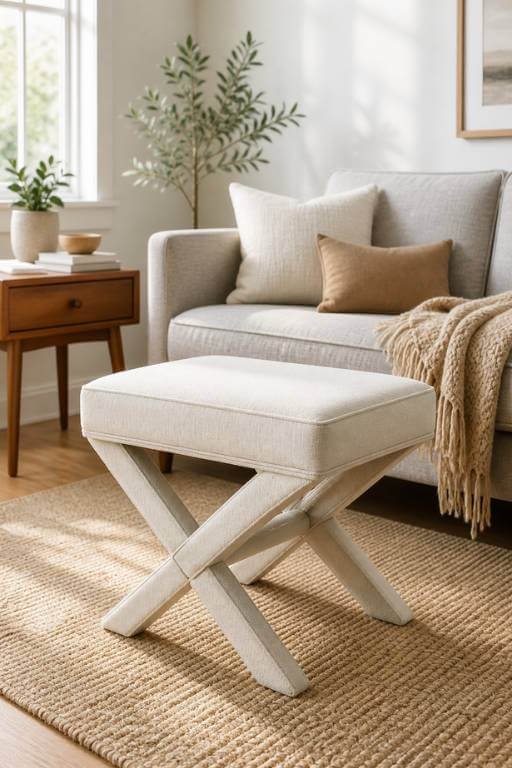 Small Ottoman Foot Rest — Mid-Century Modern X-Frame