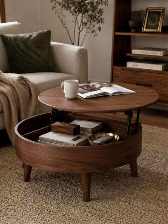 VASAGLE Round Side Table with Tambour Design