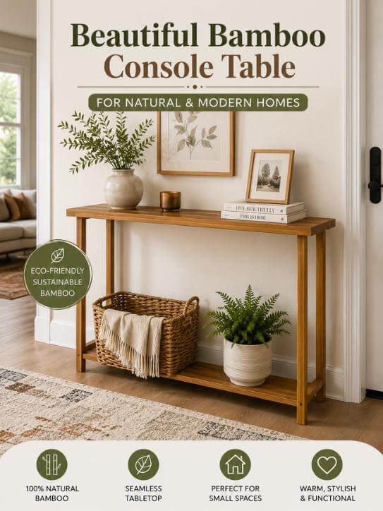 Bamboo Narrow Console Table – Walnut Finish